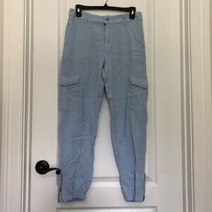 GUESS Womens Airway Blue Tencel Cargo Jogger Pants Ankle Zip W2GA20WDX72 Size 27